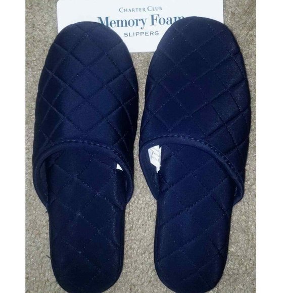 BUNDLE KEEP ONE POSH ONE" WOMEN'S QUILTED CLOSED TOE SLIDE SLIPPERS NAVY - Picture 1 of 3